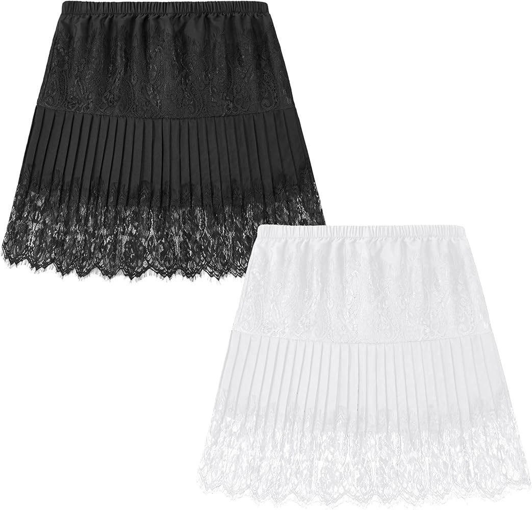 tagunop Women's Mini Lace Slip Skirt Removable Layering Shirt Extender Half Length Undershirt Ski... | Amazon (US)