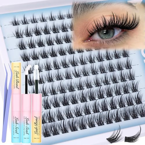 Lash Clusters Kit Wispy Cluster Eyelash Extensions Natural Individual Lashes Extension 8-16MM Short Cluster Lashes C Curl Eyelash Clusters Spikes 120 Pcs Spiky DIY Lash Kit for Everyday Wear | Amazon (US)