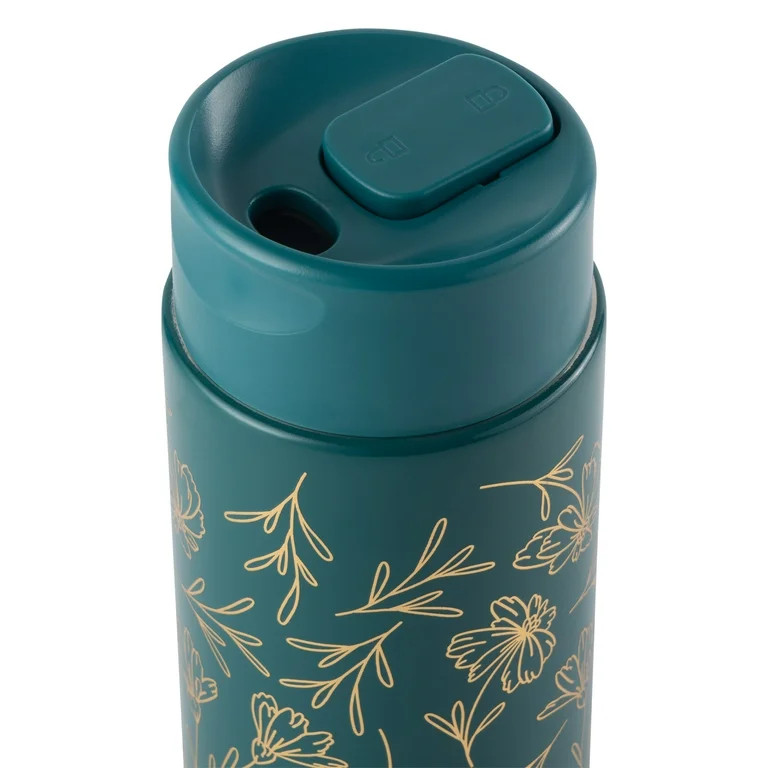 Thyme & Table Double Wall Insulated Stainless Steel Coffee Tumbler, 22oz Travel Mug, Teal & Gold ... | Walmart (US)