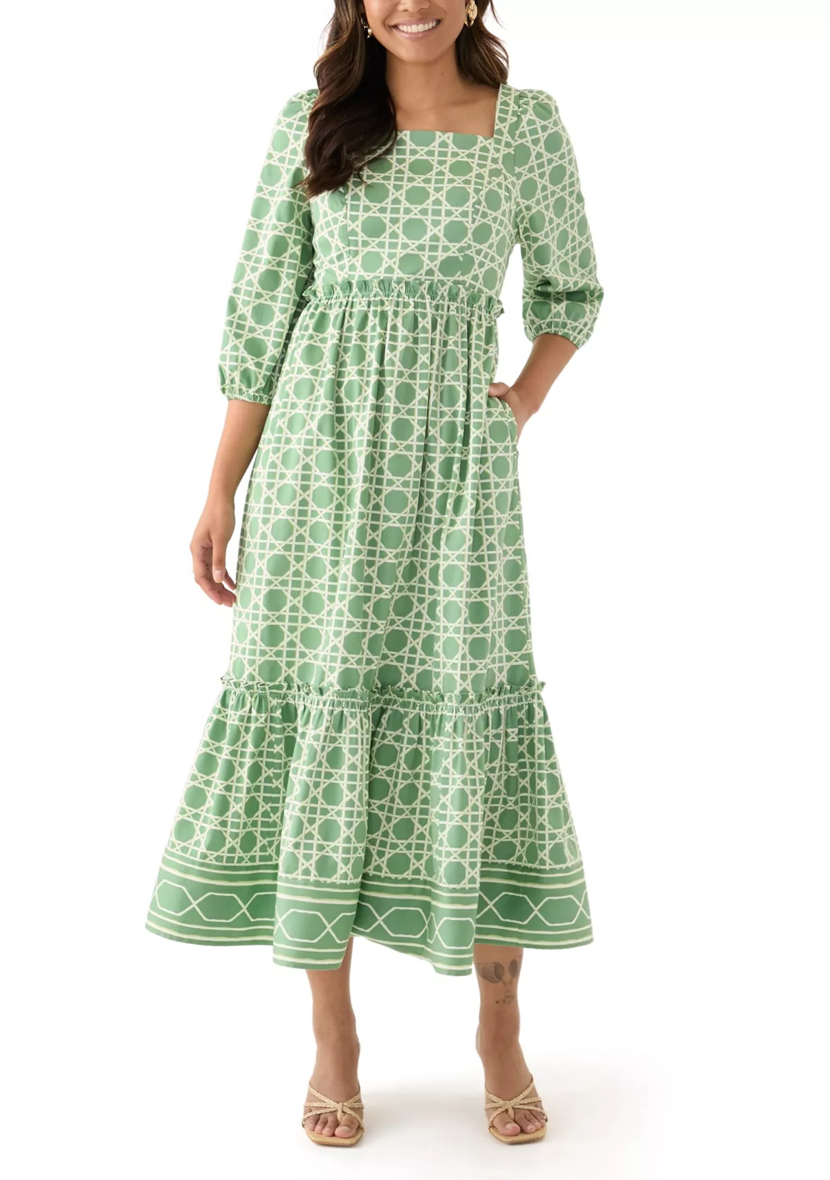 Women's 3/4 Sleeve Square Neck Maxi Dress | Belk