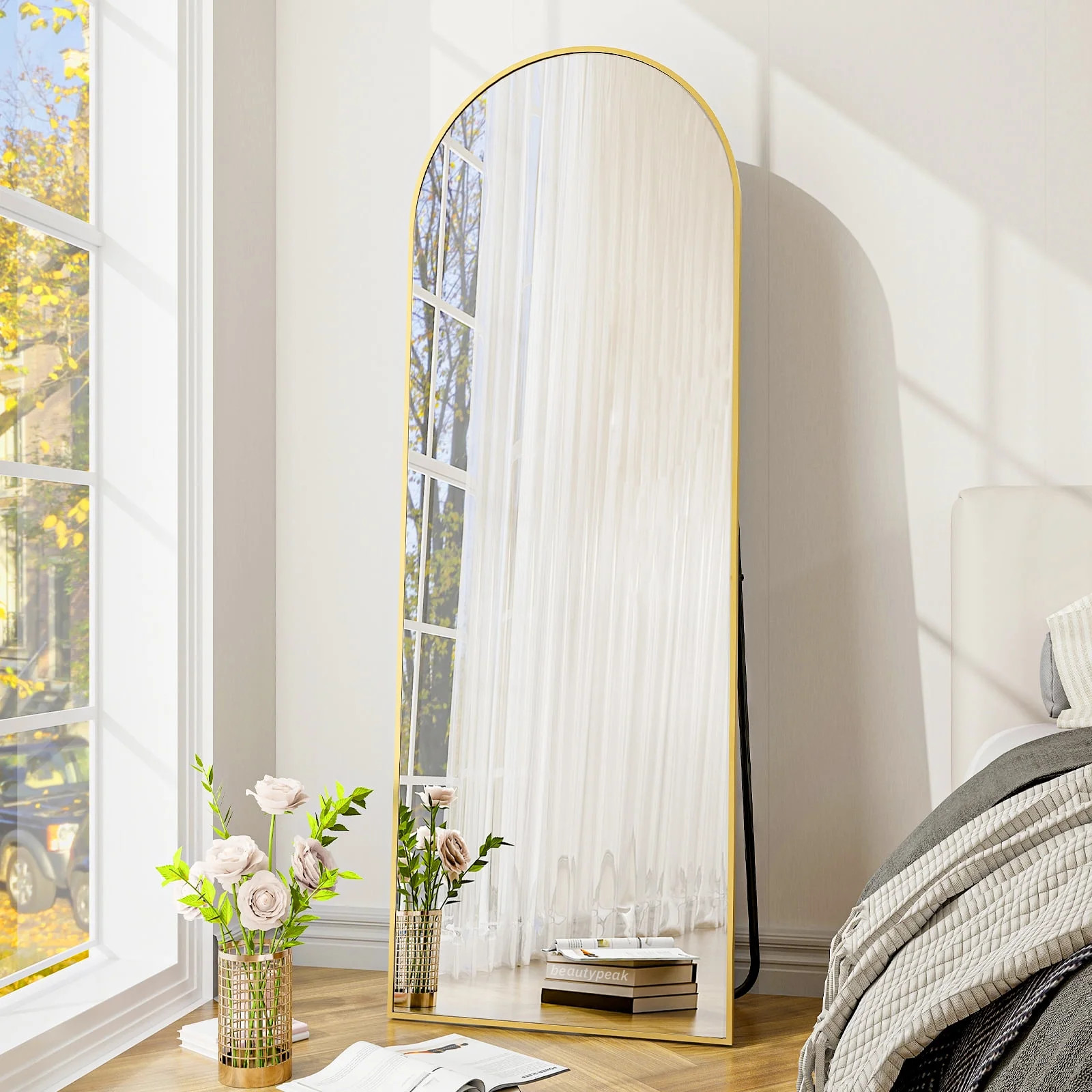 BEAUTYPEAK 64"x21" Full Length Mirror Arched Standing Floor Mirror Full Body Mirror, Gold | Walmart (US)