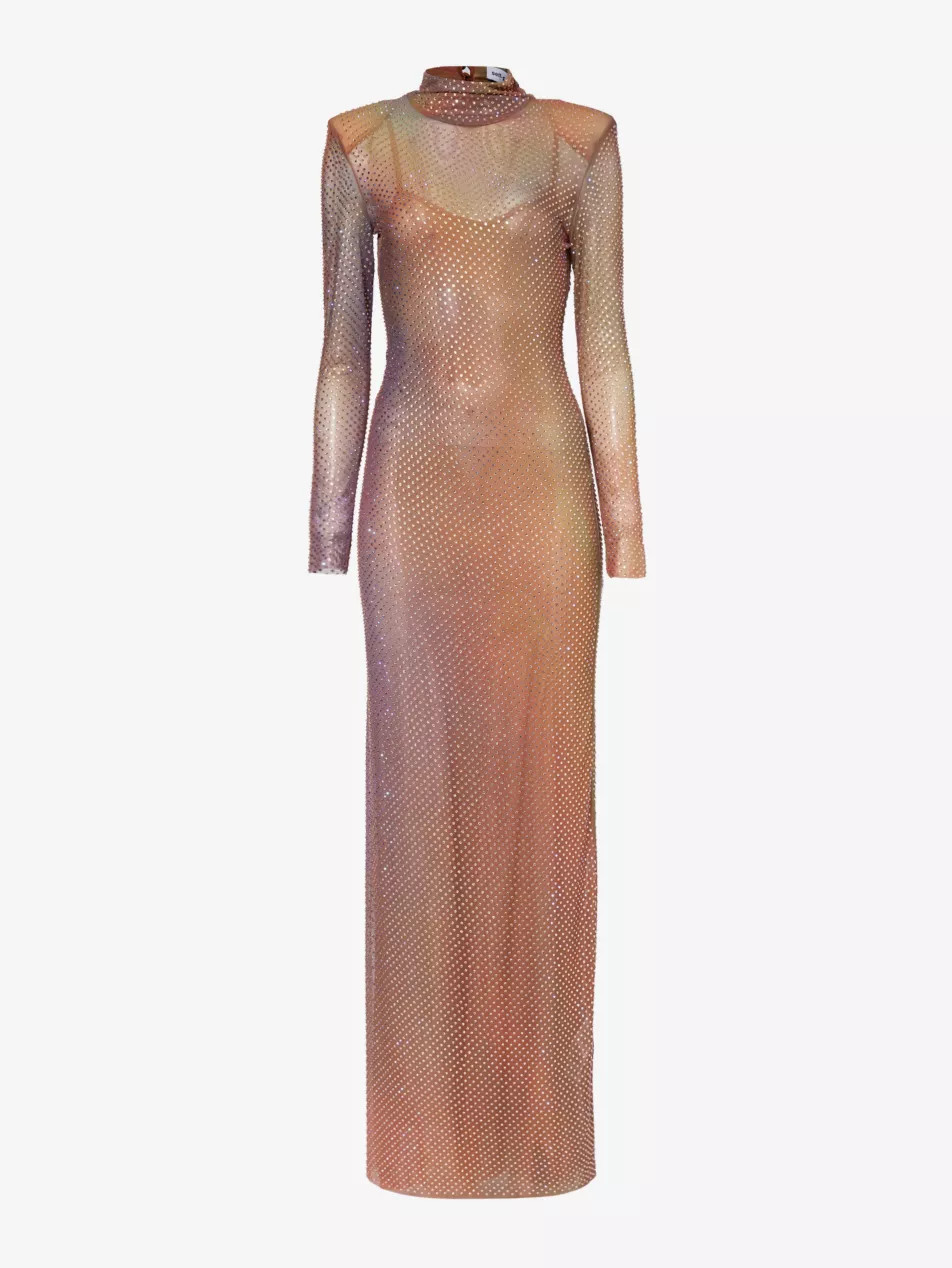 Crystal-embellished gradient-pattern stretch-woven maxi dress | Selfridges