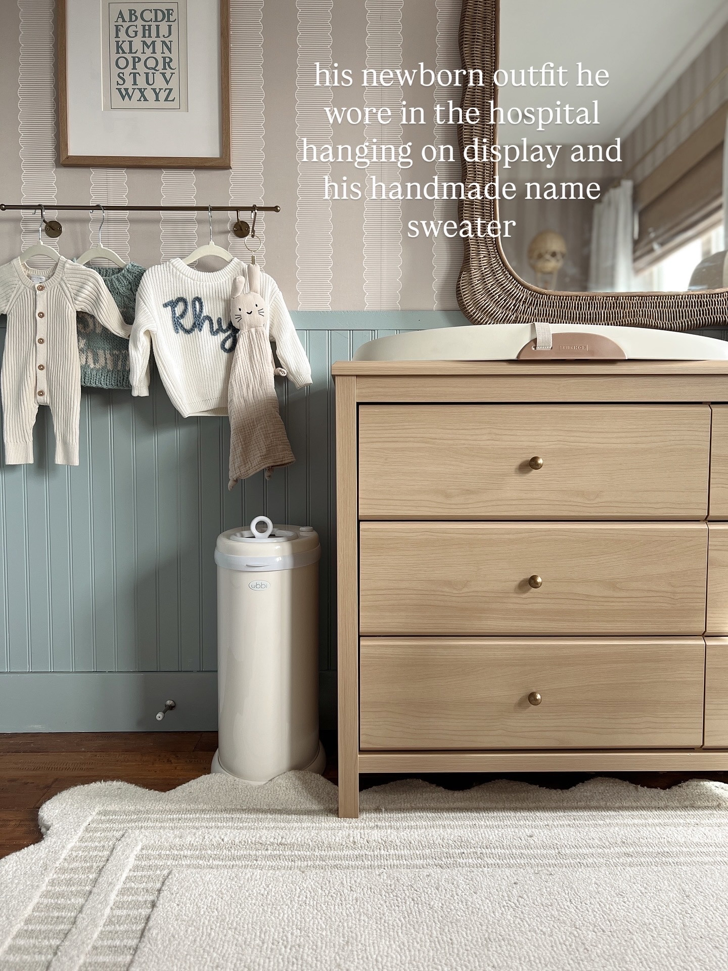 I love having my sons newborn hospital outfit on display on his nursery along with his custom knit name sweater 

#LTKHome #LTKBaby