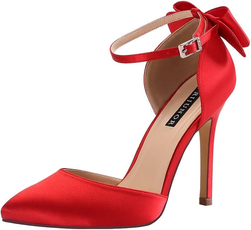 ERIJUNOR Women High Heel Bow Ankle Strap Evening Party Dance Wedding Satin Shoes | Amazon (US)