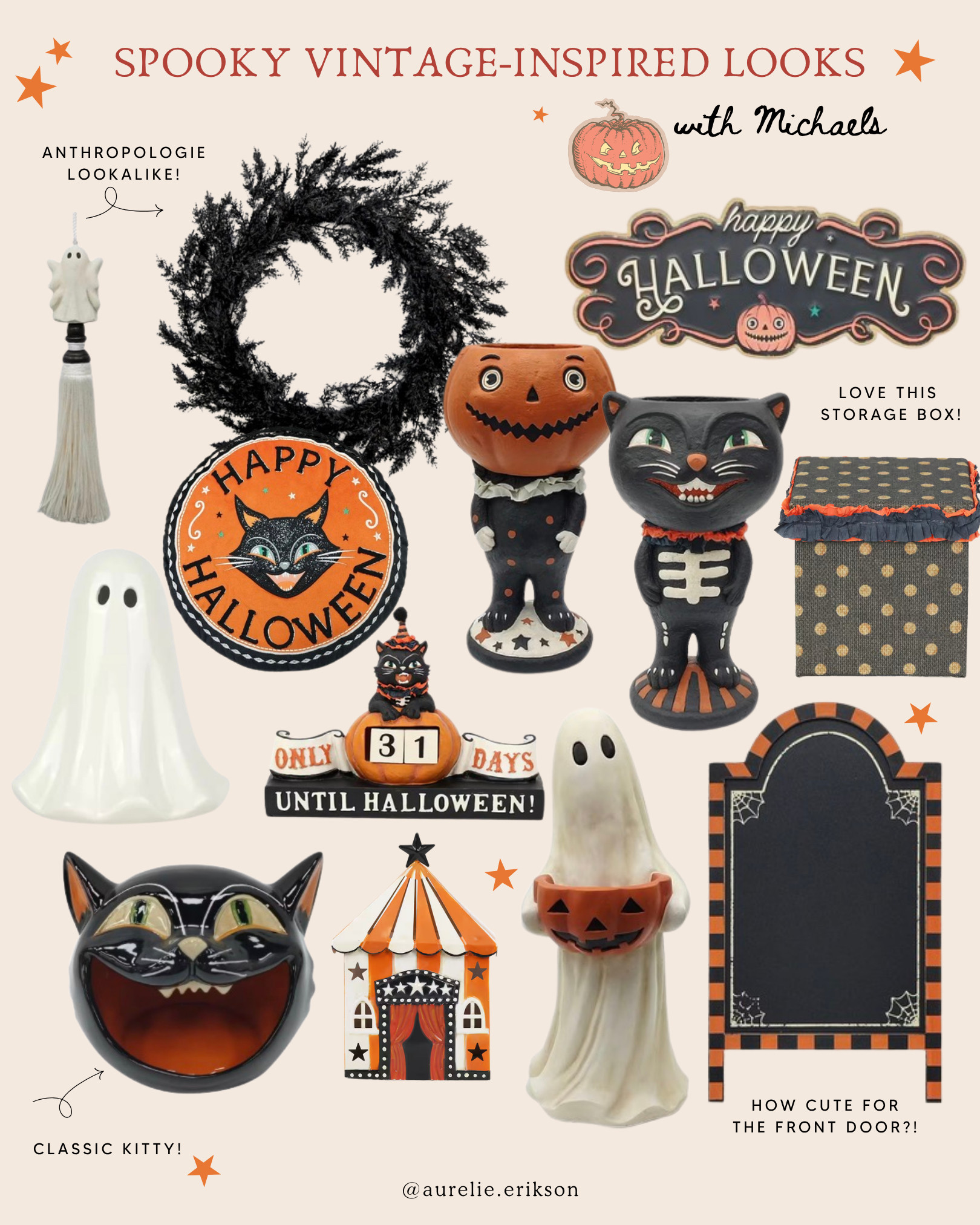 Vintage Halloween dreams just dropped at Michaels. 👻🖤 Classic pumpkins, retro ghosts, black cats, and nostalgic finds you'll want to collect before they're gone! ✨
#Michaels #HalloweenDecor #VintageHalloween #SpookySeason #HalloweenFinds #RetroHalloween #HalloweenHome #FallDecor #LTKHome #HomeDecorFinds 

 #LTKSeasonal #LTKHome