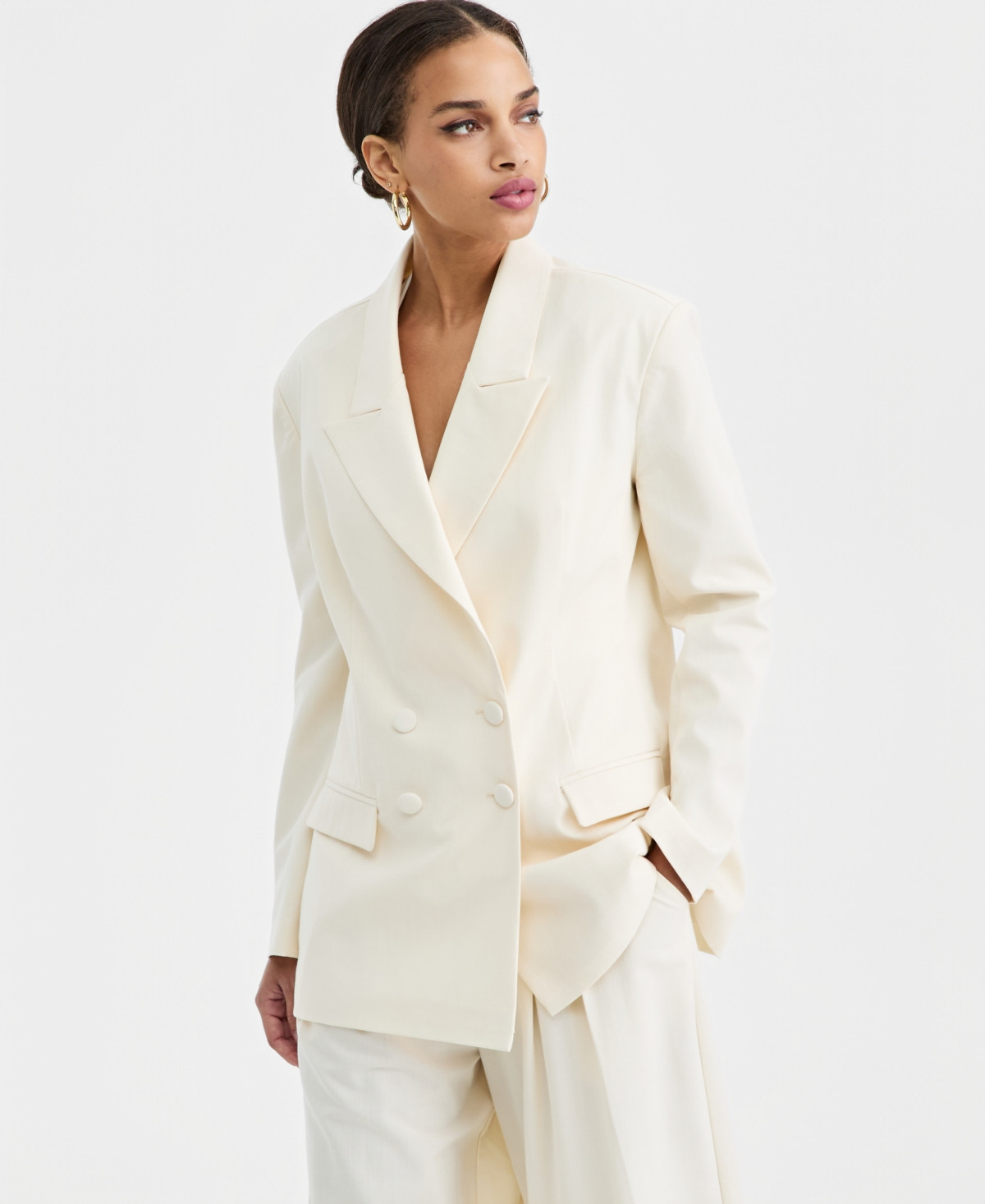 Bar Iii Women's Double-Breasted Blazer, Macy's Exclusive - Eggnog | Macy's