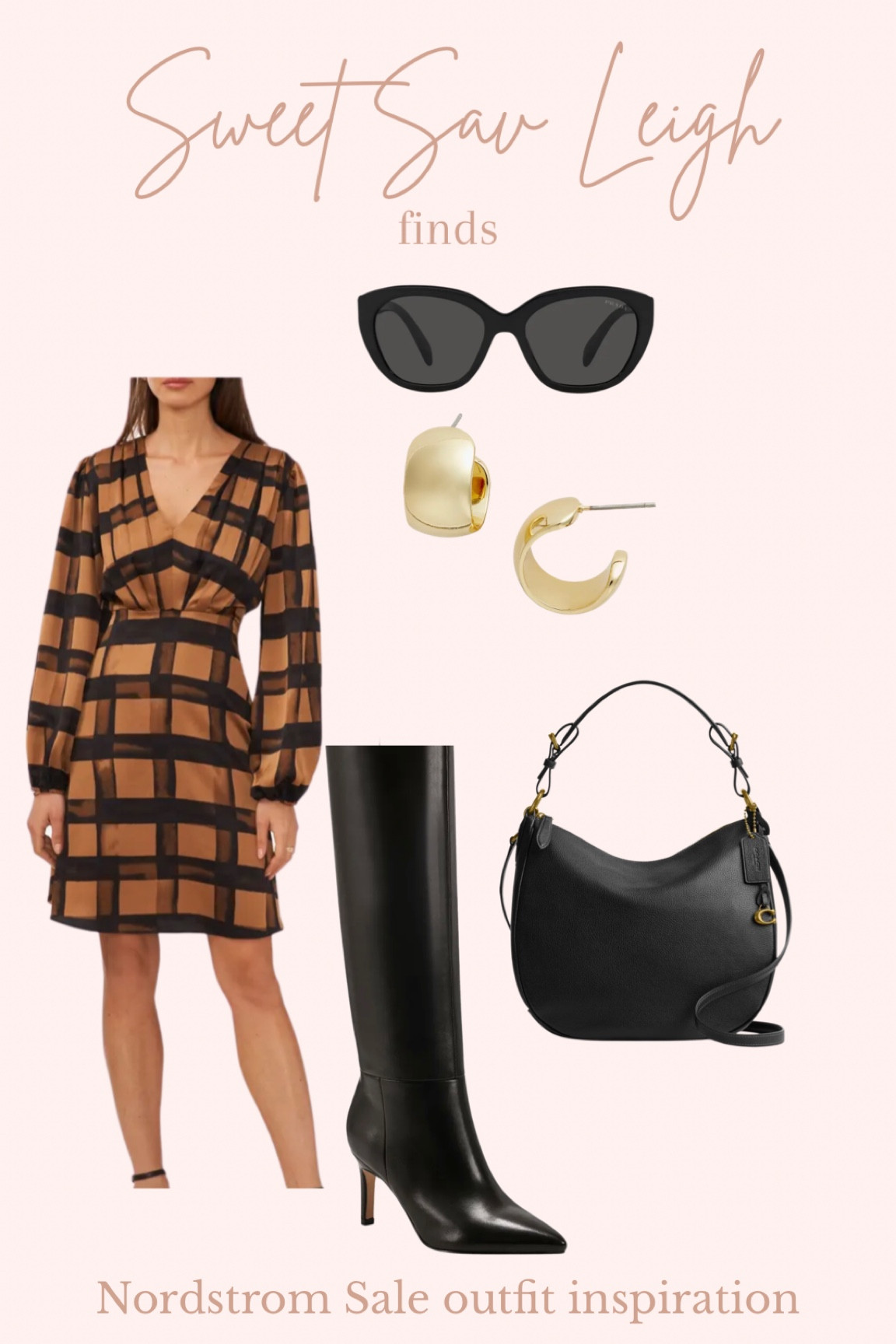 Nordstrom anniversary sale outfit inspo: work dress, fall dress, plaid dress, gold hoops, black boots, knee high boots, black bag 

#LTKxNSale #LTKFind #LTKSeasonal