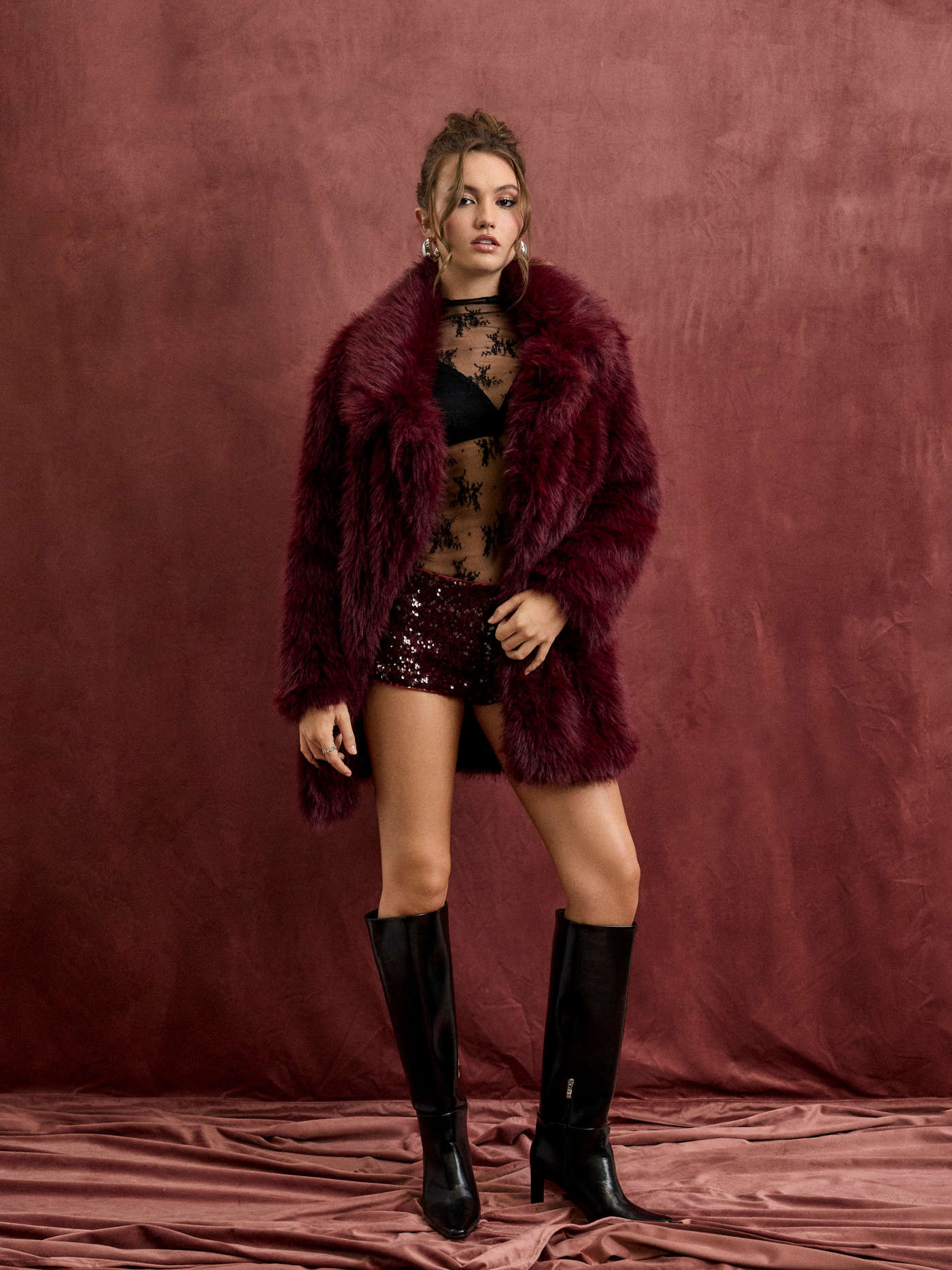 Faux Fur Shaggy Faux Fur Collar Long Sleeve Oversized Coat For Daily Casual Date | Cider