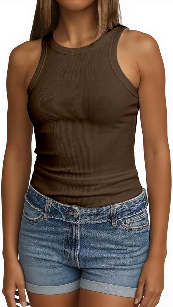 Abardsion Ribbed Tank Tops for Women - Going Out Summer Clothes Sleeveless Racerback Crew Neck Sl... | Amazon (US)