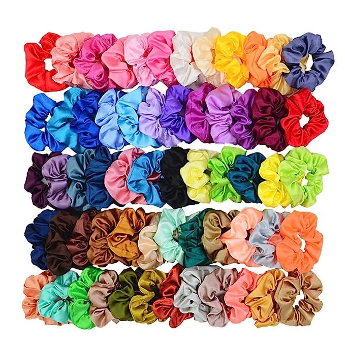 Simnice 60 Colors Silk Large Satin Hair Scrunchies Elastic Hair Bobbles Ponytail Holder Hair Scru... | Amazon (US)