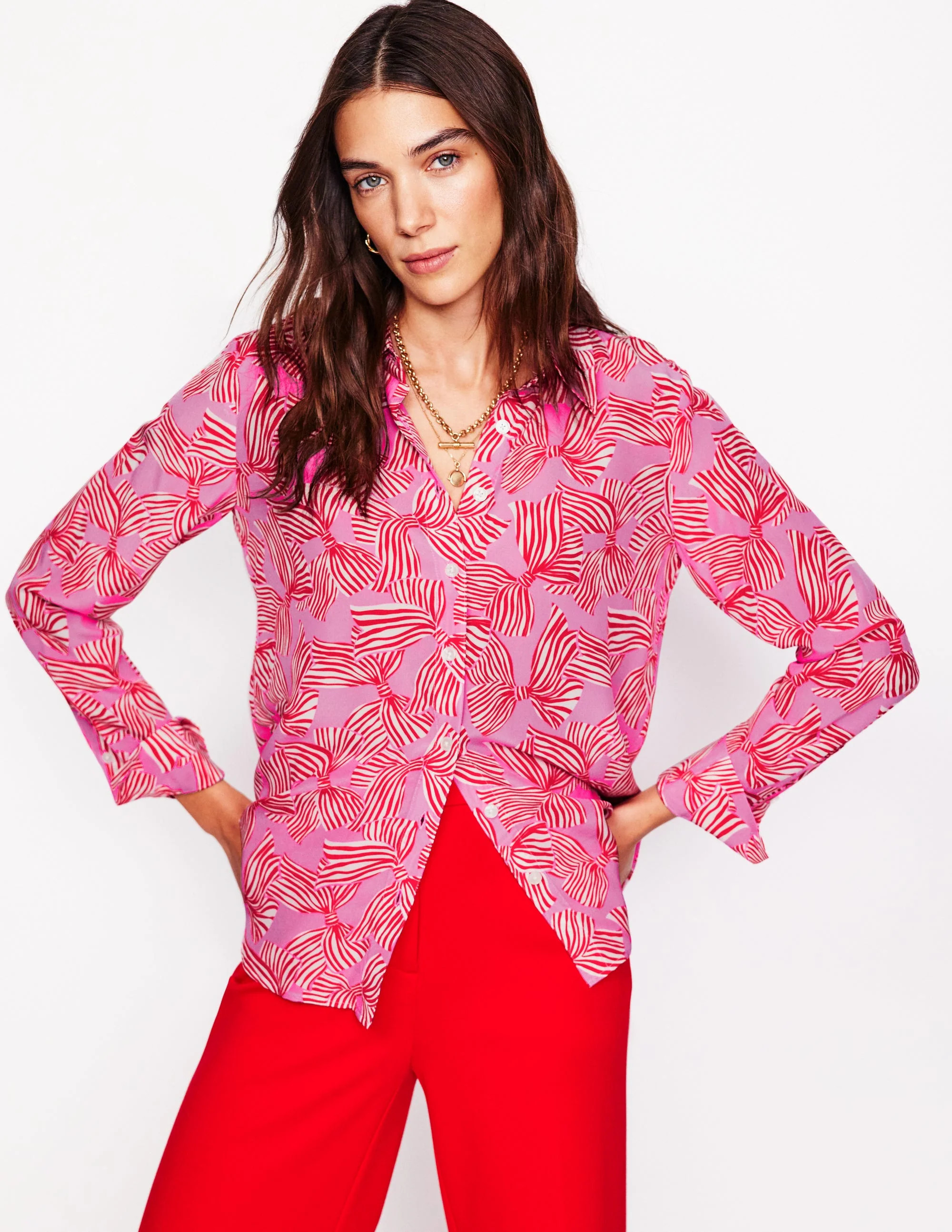 Sienna Silk Shirt-Soft Lavender, Bow Scatter | Boden (US)