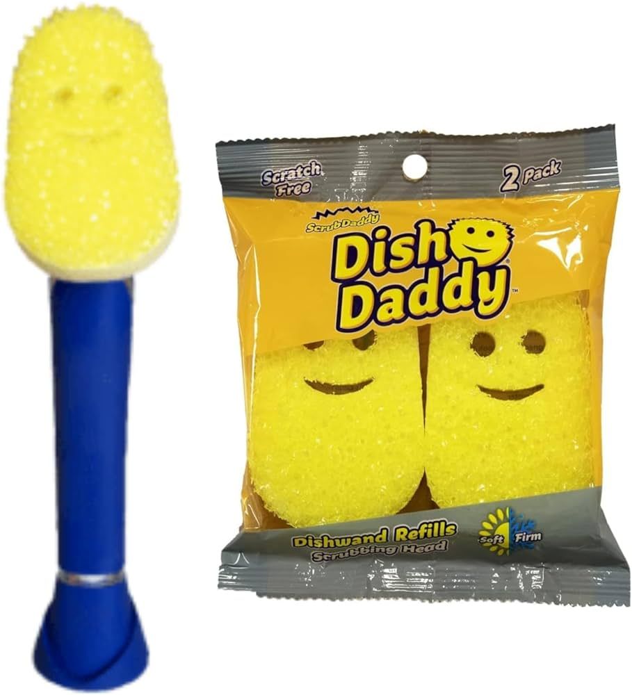 Scrub Daddy Dish Daddy Dish Wand & Refill Heads, Soap Dispensing Dish Brush, Texture Changing Was... | Amazon (US)