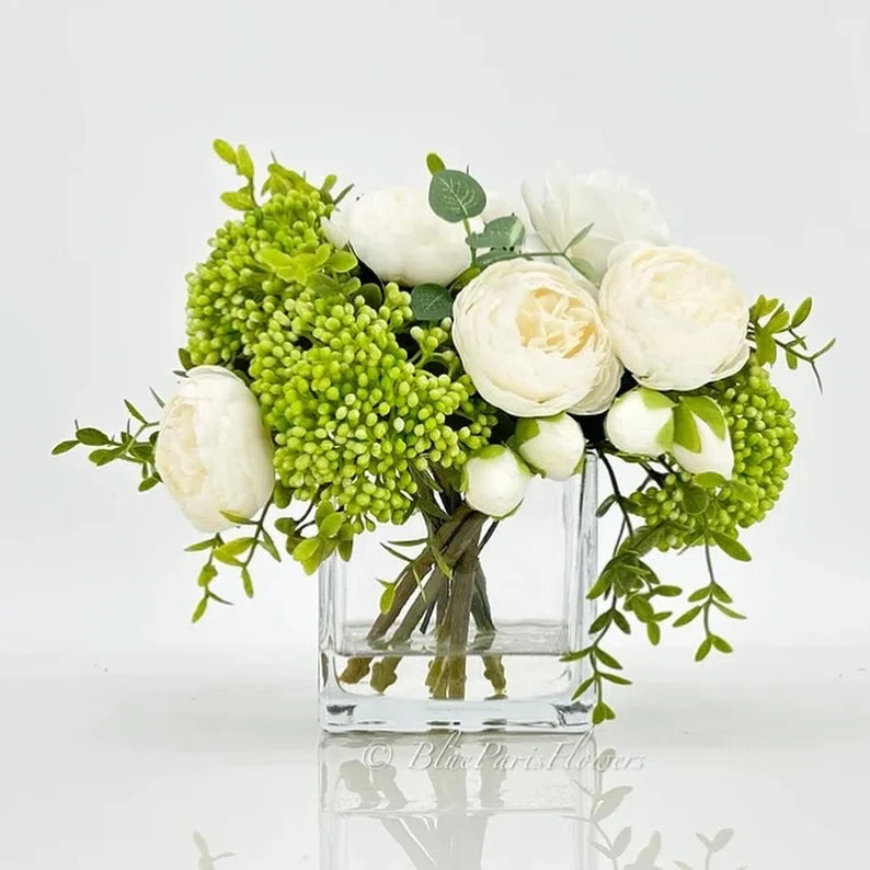 Peonies And Real Touch Rose, Berries, Arrangement Artificial Faux Centerpiece, French Floral | Wayfair North America