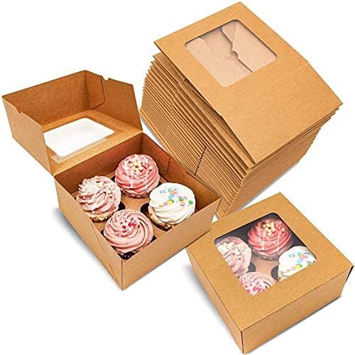Kraft Cupcake Boxes with 4 Inserts and Window for Weddings and Birthdays (24 Pack) | Amazon (US)