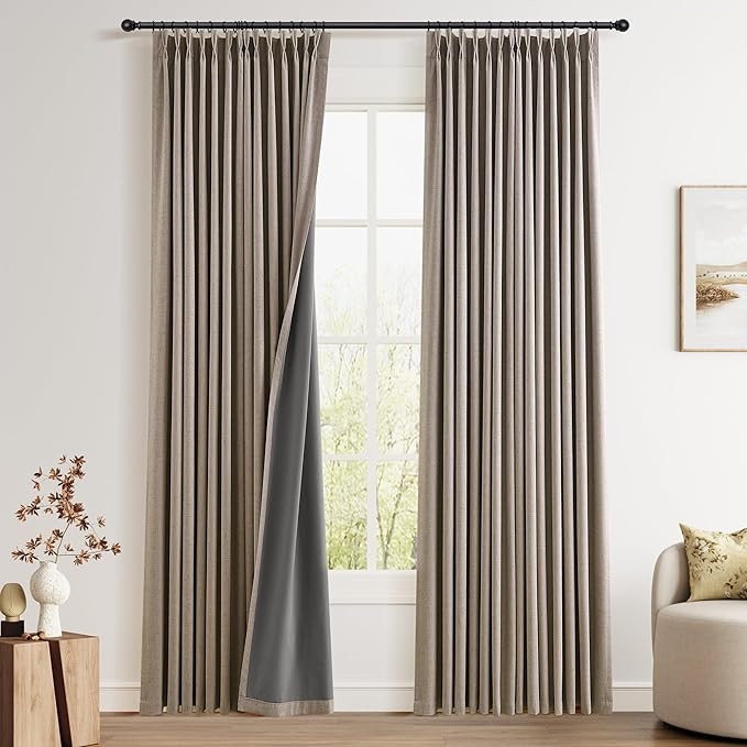 Pinch Pleated Linen 100% Blackout Curtains 96 Inches Long 2 Panels Insulated Thermal Full Blackou... | Amazon (US)