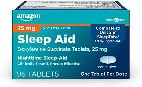 Amazon Basic Care Nighttime Sleep Aid Tablets for Adults, Doxylamine Succinate 25 mg, 96 Count | Amazon (US)