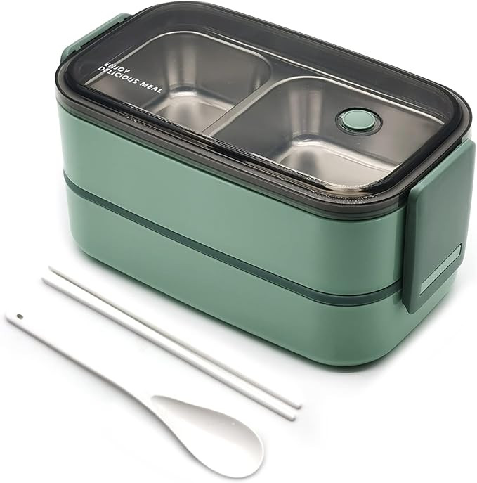 VDGPWA Bento Box Adult Lunch Box Stainless Steel Food Container with 2 Compartments & Cutlery Set fo | Amazon (US)