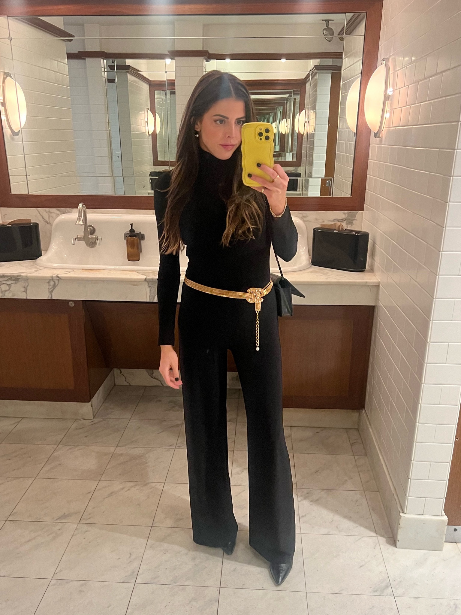 Friday night outfit to my friend’s wedding welcome party! This black jumpsuit is the most comfortable and versatile piece ever. Stretchy ✔️ sleek ✔️ chic ✔️ fall/winter staple item ✔️✔️ styled mine with a vintage Chanel chain belt and heeled black boots with a pointed toe. Linked some great black boot finds at difference price points! 

#LTKstyletip #LTKparties #LTKshoecrush