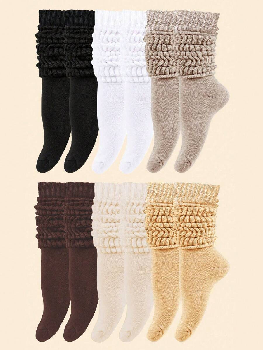 6pairs Women's Fall Winter Slouch Knit Socks Slouchy Socks Women Scrunch Socks Women Scrunchie So... | SHEIN
