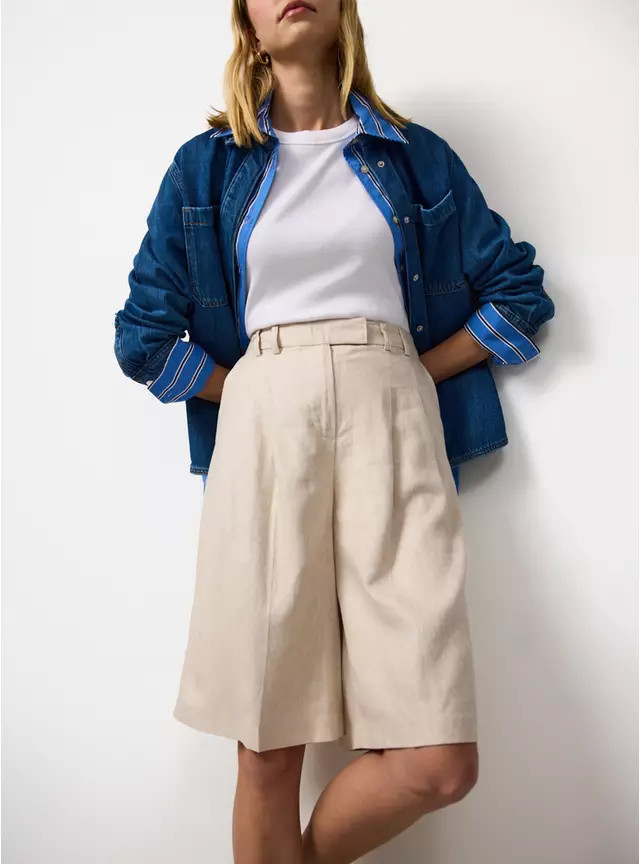 Stone Linen Tailored Shorts 22 | Tu Clothing