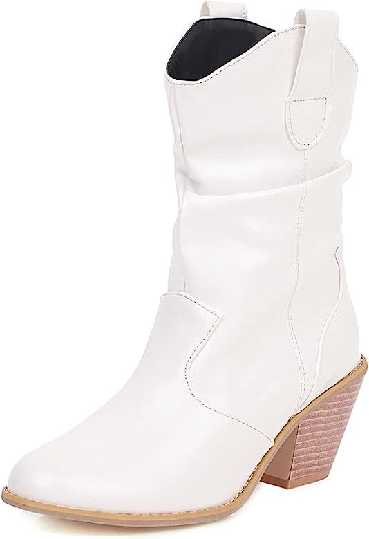 Erocalli White Cowgirl Boots Cowboy Boots for Women Western Boots with Pull-Up Tabs | Amazon (US)