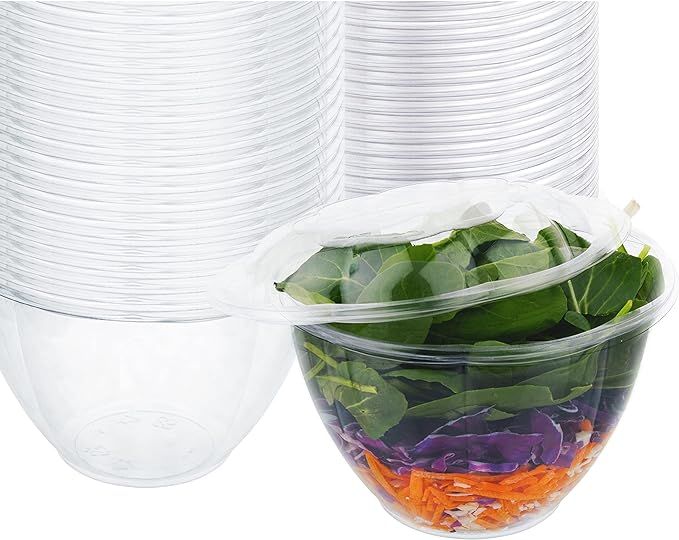 Disposable Salad Bowls with Lids (50 Count) 48 oz. Plastic Salad Bowls - Large Salad Bowl To-Go C... | Amazon (US)