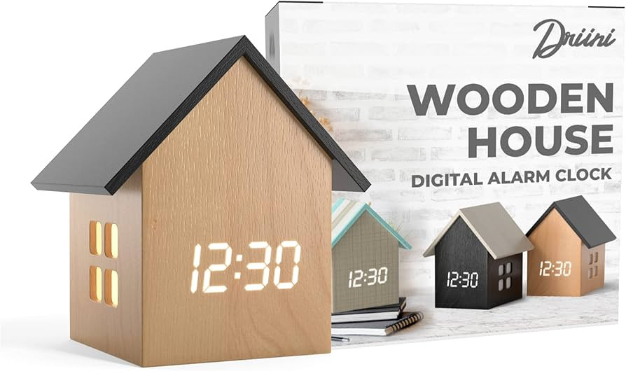 Driini House-Shaped Alarm Clock with Temperature Display (Light Wood) – Modern Aesthetic with C... | Amazon (US)