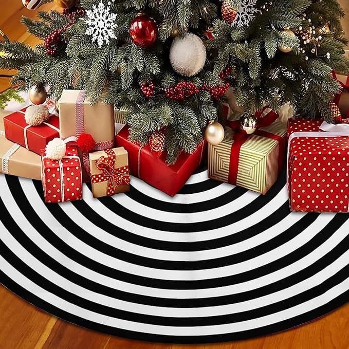 AHOOCUSTOM Black and White Annual Ring 48 inch Christmas Tree Skirt, Rustic Farmhouse Large Lolli... | Amazon (US)