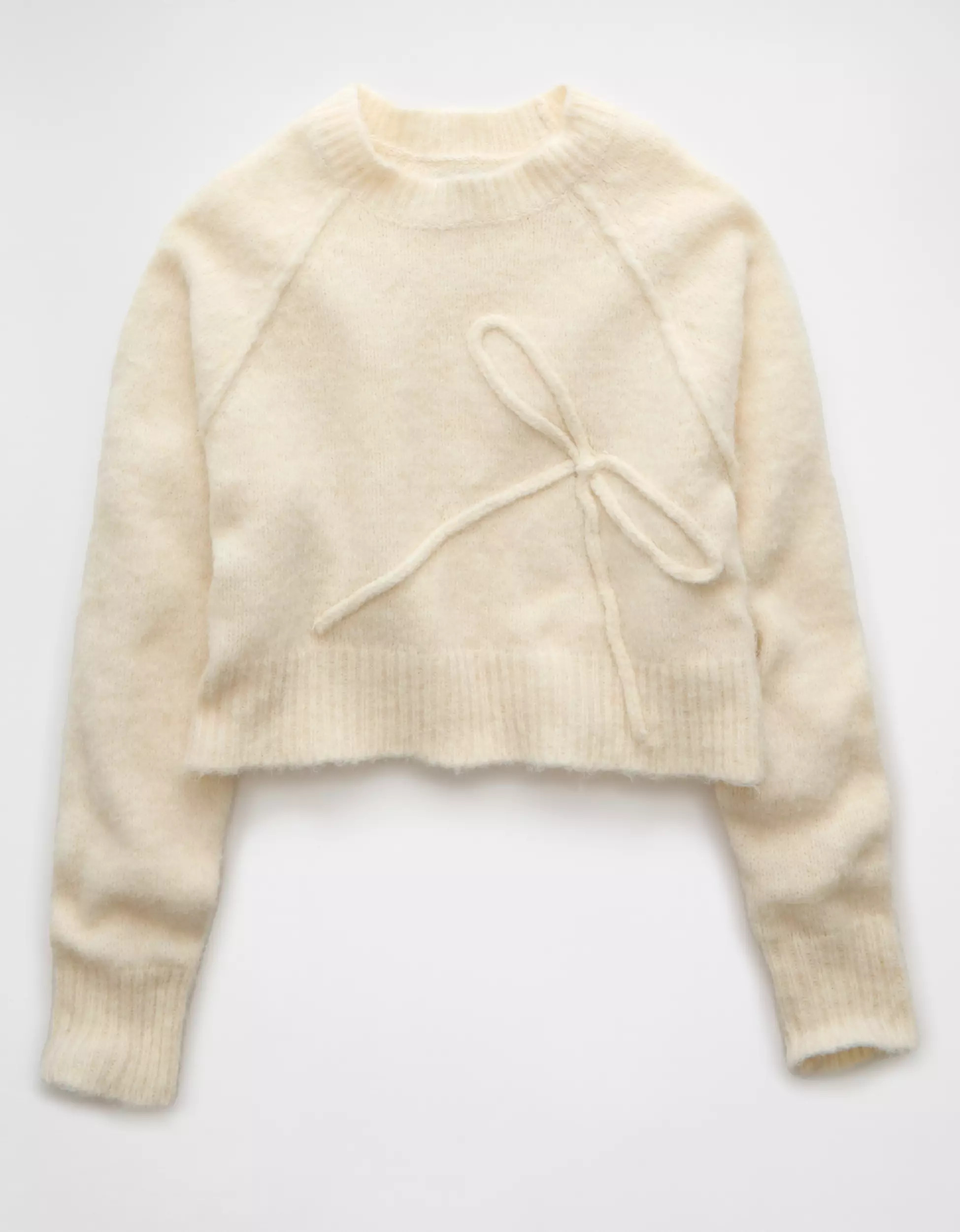 AE Cropped Crew Neck Bow Sweater | American Eagle Outfitters (US & CA)