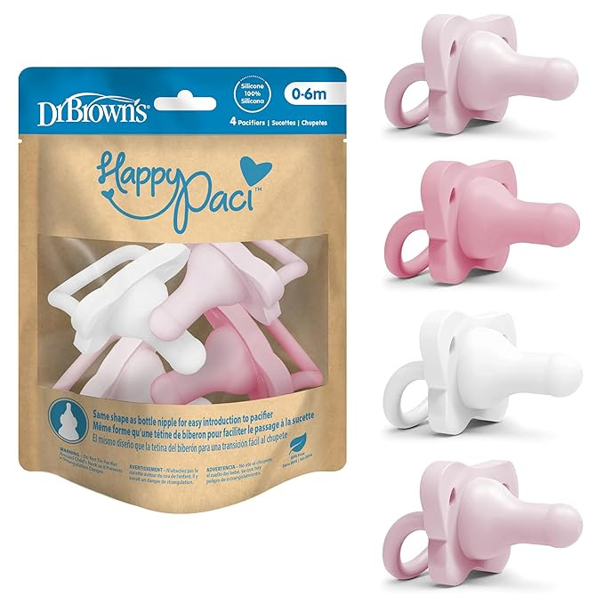 Dr. Brown's HappyPaci Silicone Pacifier, Pink and White, 0-6m, 4-Pack | Amazon (US)