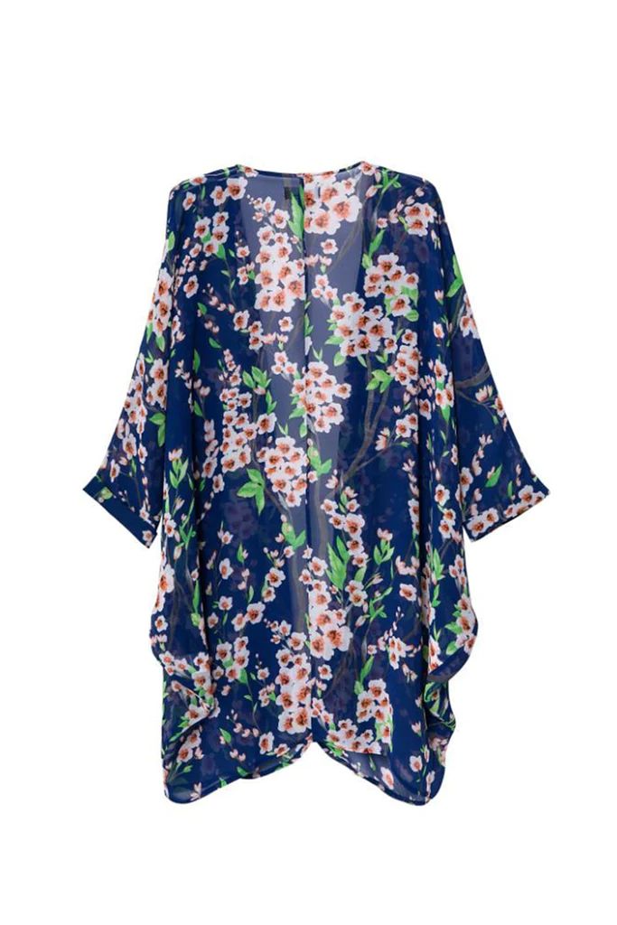 'Lara' Blue Floral Print Kimono Jacket | Goodnight Macaroon