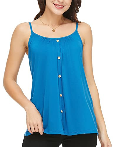 Tank Top with Built in Bra for Women Camisole Adjustable Strap Padded Bra Cami Sleeveless Summer Tops with Button Down Navy XXL | Amazon (US)