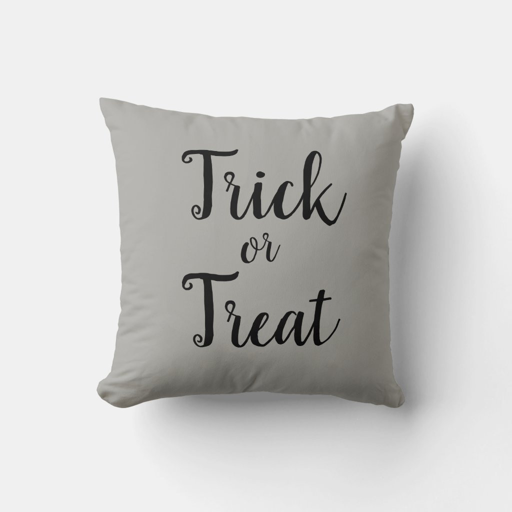 Trick or Treat Halloween Gray Throw Pillow | Zazzle
