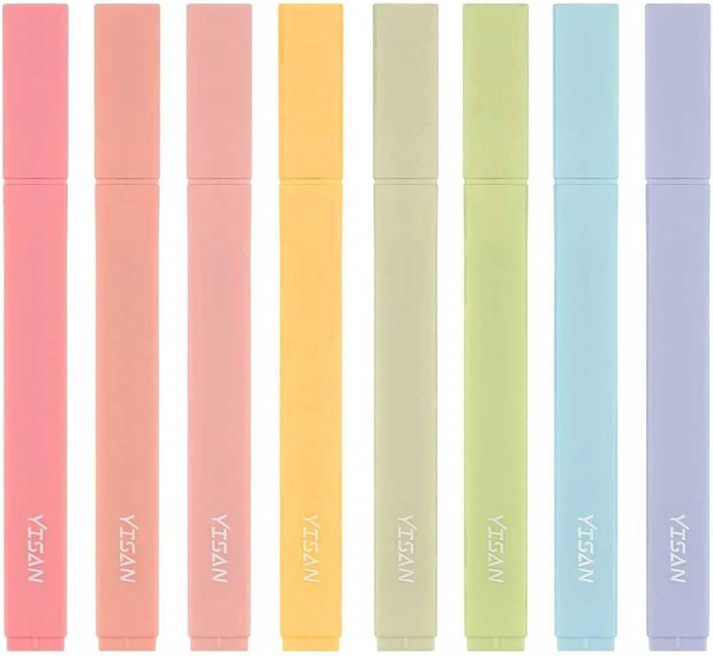 YISAN Highlighters Pastel Assorted Colors,Soft Tip,Cute Aesthetic for Book Journal,8-Pack, 70948 | Amazon (US)