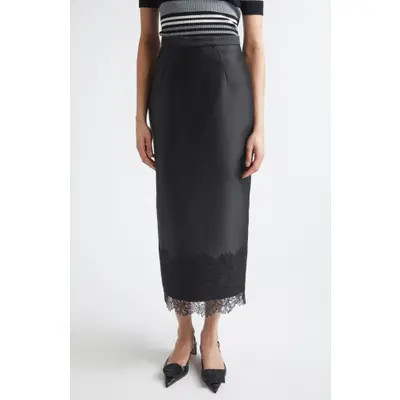 Emilia Wickstead Winny Lace Trim Cloqué Pencil Skirt in Black at Nordstrom, Size 6 | Nordstrom
