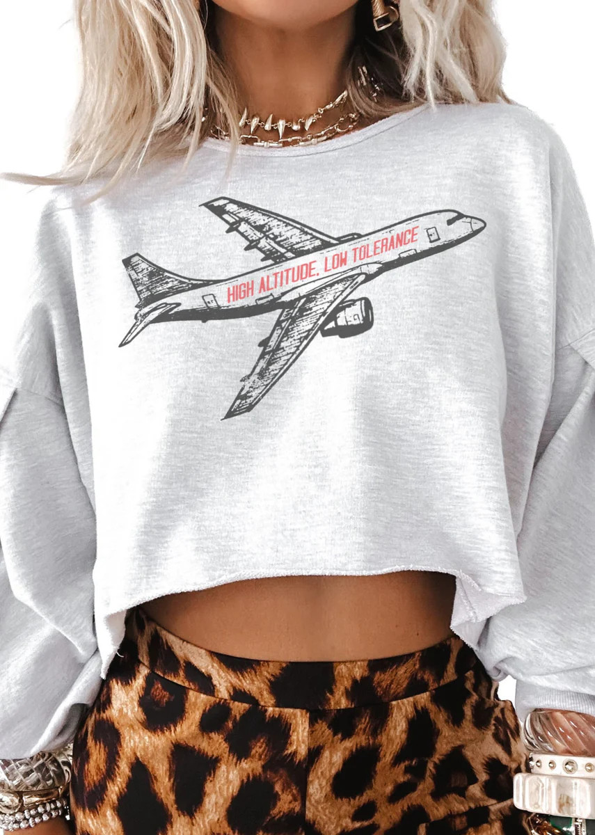 CROPPED HIGH ALTITUDE, LOW TOLERANCE GRAPHIC SWEATSHIRT | Pebby Forevee