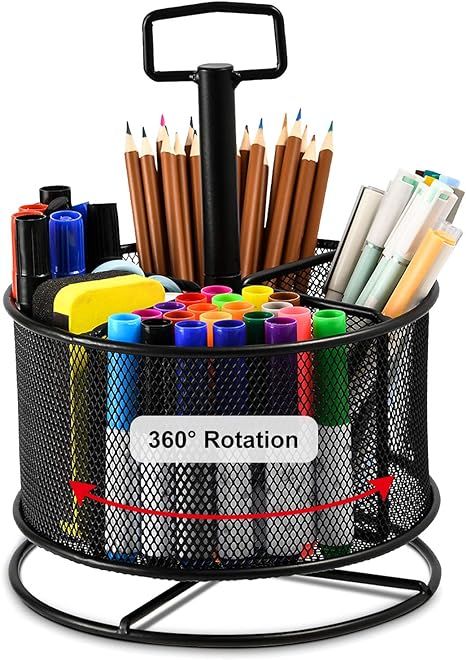 Marbrasse Mesh Desk Organizer, 360-Degree Rotating Multi-Functional Pen Holder, 4 Compartments De... | Amazon (US)