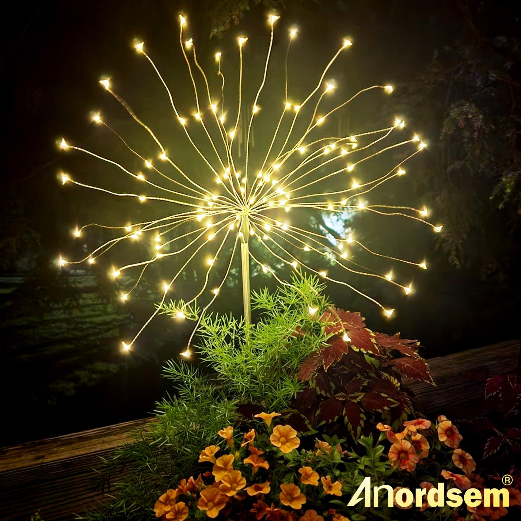 Anordsem Solar Garden Lights Outdoor: Bendable Copper Wire with 120 LED Firework Beads - Warm Waterproof DIY Starburst Decoration for Yard Pathway Patio - Gifts for Women Mom Homeowners | Amazon (US)