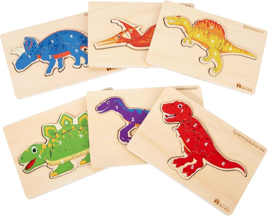Adena Montessori 6-Pack Wooden Dino Puzzle, 2-4y | Amazon (US)