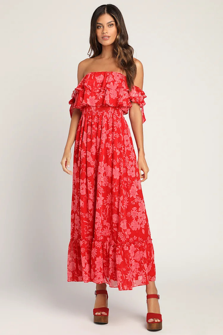 Love and Blooms Red Floral Print Off-the-Shoulder Dress | Lulus (US)