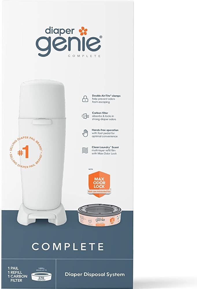 Diaper Genie Complete Diaper Pail (White) with Antimicrobial Odor Control | Includes 1 Diaper Tra... | Amazon (US)