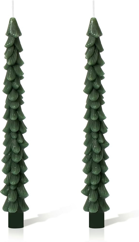 Unscented Tree Shaped Taper Candles, Evergreen, Boxed Set of 2 | Amazon (US)
