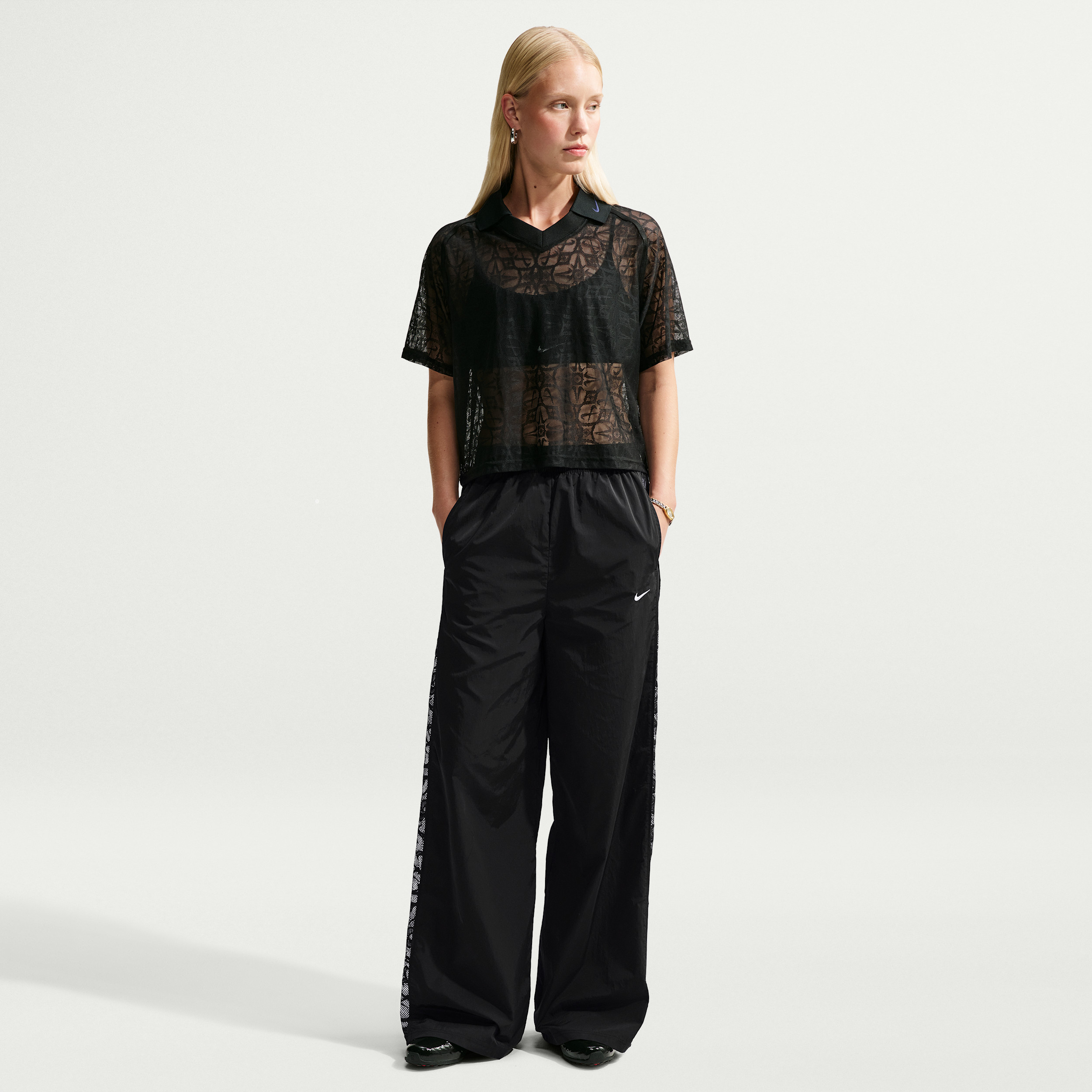 Women's Nike Sportswear Loose Mid-Rise Lace Track Pants in Black | IU1983-010 | Nike (US)