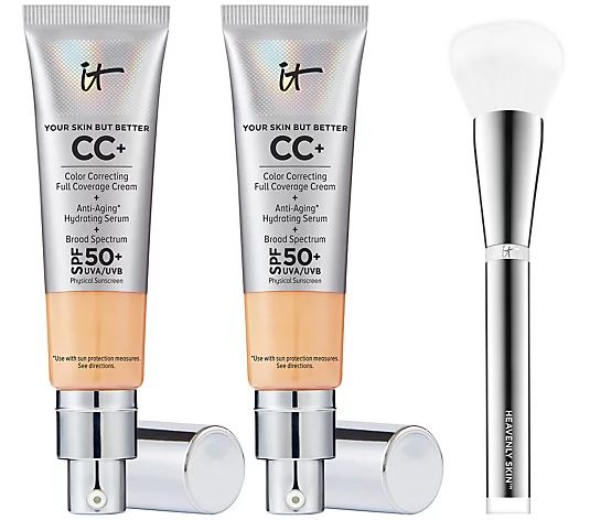 IT Cosmetics CC+ Cream SPF 50 Foundation Duo with Brush - QVC.com | QVC