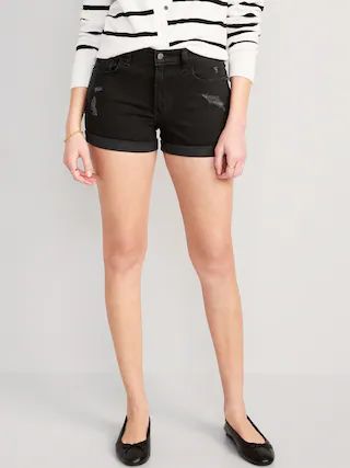 Mid-Rise Black-Wash Ripped Boyfriend Jean Shorts for Women -- 3-inch inseam | Old Navy (US)