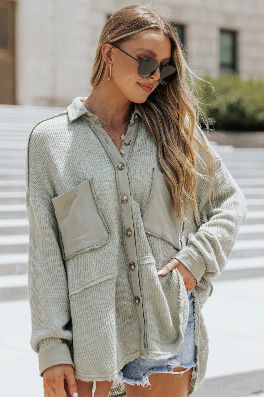 Tess Olive Ribbed Sweater Knit Oversized Shacket | Magnolia Boutique