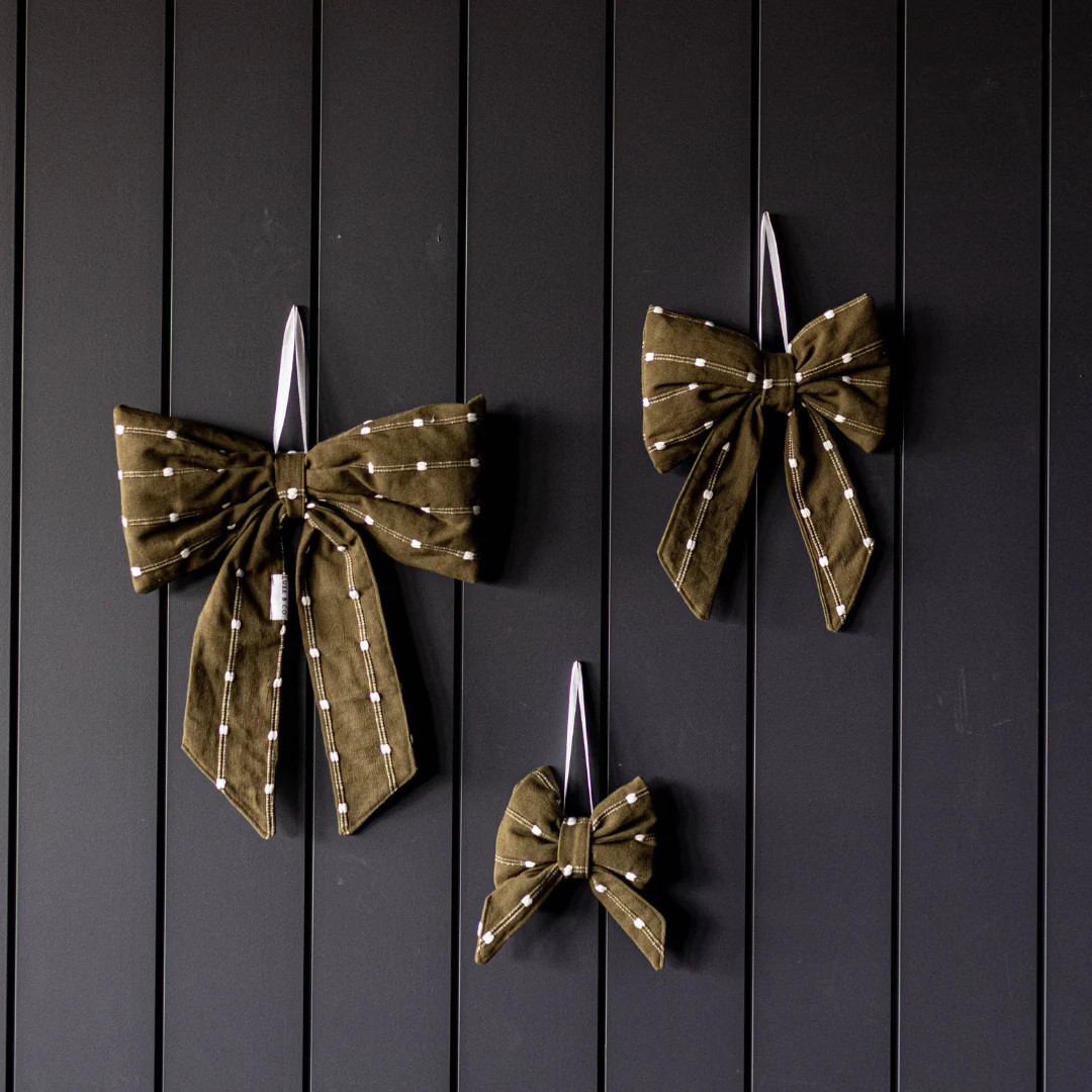 Olive Green & White Dotted Strip Bows | By Luxe B Co. | luxe bCO