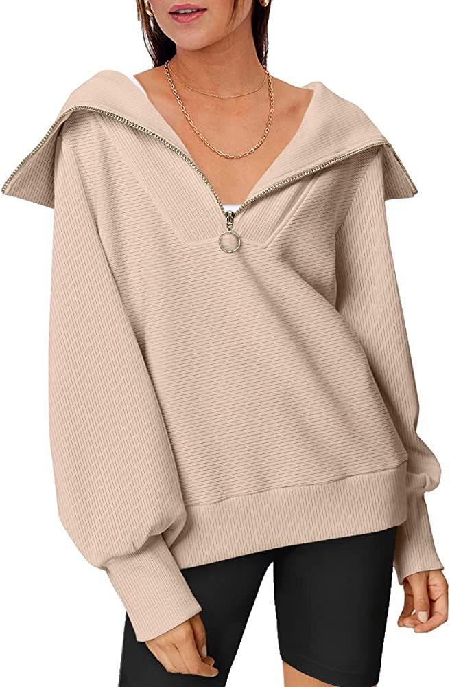 EFAN Womens Oversized Half Zip Pullover Sweatshirts Hoodie Quarter Zip Tops for Teen Girls Fall Tren | Amazon (US)