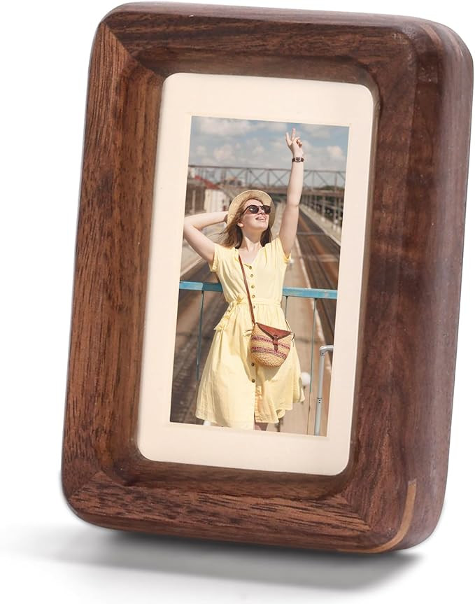 Solid Walnut Mini Picture Frame, Small Wood Photo Frame with Decorative Joinery Corners, Instax &... | Amazon (US)