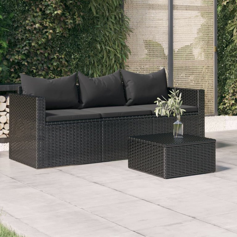 Irfora 3-Seater Patio Sofa with Cushions Black Poly Rattan | Walmart (US)